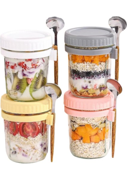 Tahıl ve Yoğurt Için Kullanılan Kapak ve Kaşıklı 350 ml Kapalı Cam Kavanozlar Yulaf Ezmesi Kavanoz Seti Yeniden Kullanılabilir (Yurt Dışından) fırsatları