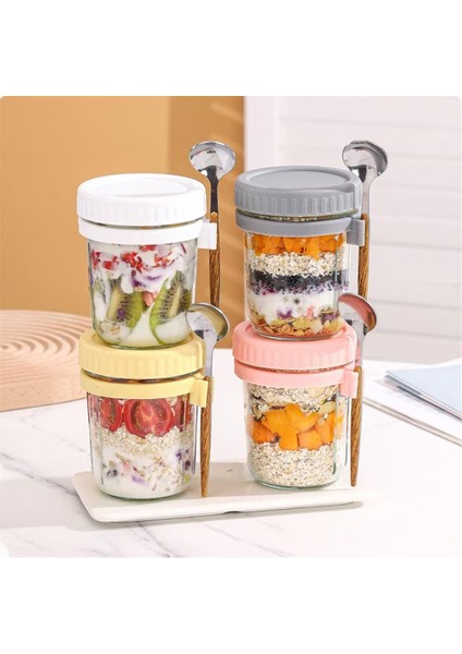 Tahıl ve Yoğurt Için Kullanılan Kapak ve Kaşıklı 350 ml Kapalı Cam Kavanozlar Yulaf Ezmesi Kavanoz Seti Yeniden Kullanılabilir (Yurt Dışından) indirimleri