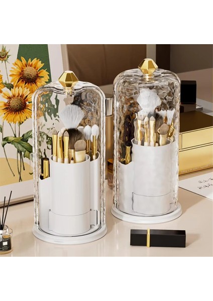 Makyaj Fırçası Şeffaf Kapaklı Saklama Kutusu Büyük Kapasiteli 360 Derek Dönen Makyaj Fırçası Tutucu Akrilik Organizatör A (Yurt Dışından) fiyatları