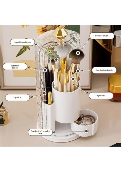 Makyaj Fırçası Şeffaf Kapaklı Saklama Kutusu Büyük Kapasiteli 360 Derek Dönen Makyaj Fırçası Tutucu Akrilik Organizatör A (Yurt Dışından) modelleri