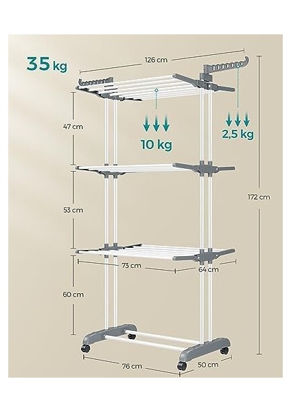 Çamaşır Kurutma Makinesi, Kurutma Makinesi 4 Kademeli, Kanatlı Havalandırması, Katlanır Kanatlar, Tekerlekli, Montaj, Beyaz fiyatları