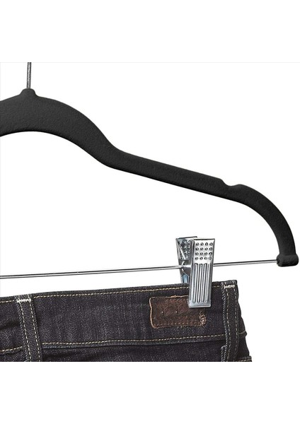 40 Paket Kıyafetli Klipsli Giysiler Siyah Kadife Askıları Etek ve Kıyafet Askı Pantolonları Için Kullanıyor Ultra Ince Kayma Yok (Yurt Dışından) modelleri