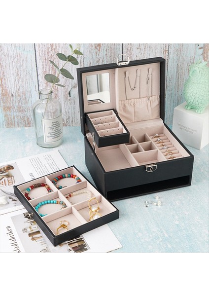 Yeni Pu Çift Çekmeci Takı Kutusu Büyük Kapasiteli Takı Kutusu Yüzük Küpe Kolye Takı Saklama Kutusu (Yurt Dışından) fiyatları