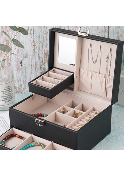 Yeni Pu Çift Çekmeci Takı Kutusu Büyük Kapasiteli Takı Kutusu Yüzük Küpe Kolye Takı Saklama Kutusu (Yurt Dışından) modelleri