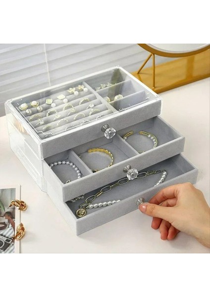 3drawer Istiflenebilir Ekran Depolama Küpeleri ile Akrilik Mücevher Organizatörü Kadınlar Için Kolye Bilezik Kutusu Çanta C (Yurt Dışından) modelleri