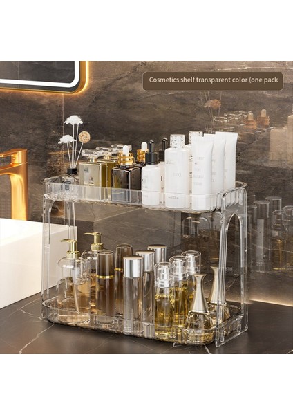 Masaüstü Depolama Rafı Ev Yatak Odası Kozmetik Depolama Banyo Mutfak Şeffaf Çift Katmanlı Depolama Rafı A (Yurt Dışından) fırsatları