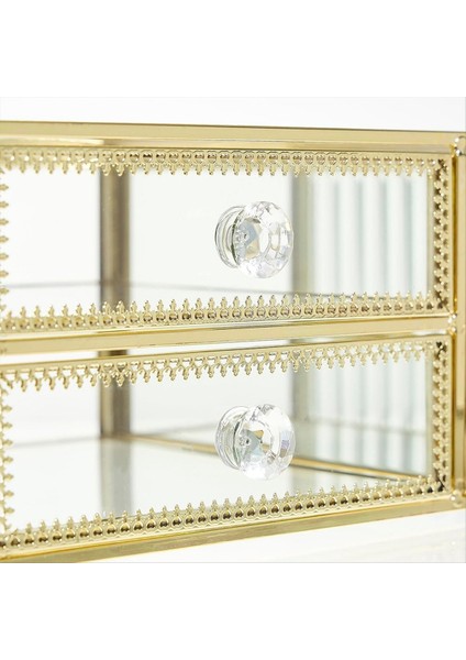 3 Çekmece Cam Organizatör - Altın Dokunuşlu Zarif Makyaj Depolama Rujlar ve Fırçalar Için Harika Net Görünürlük (Yurt Dışından) modelleri