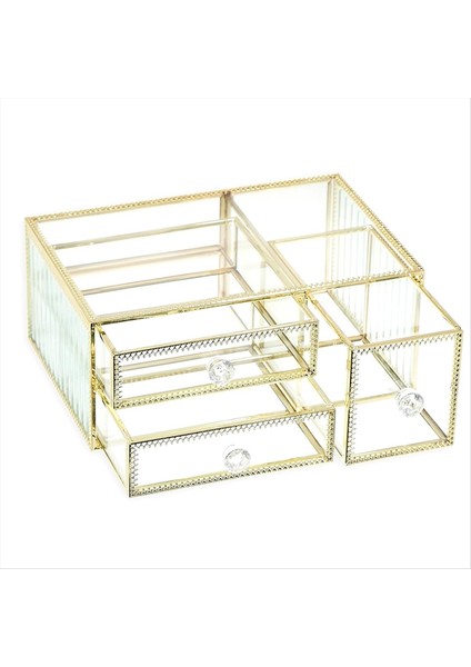 3 Çekmece Cam Organizatör - Altın Dokunuşlu Zarif Makyaj Depolama Rujlar ve Fırçalar Için Harika Net Görünürlük (Yurt Dışından) fırsatları