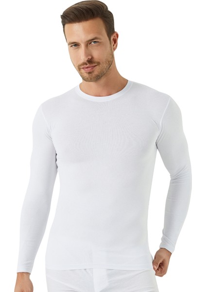 Erkek Beyaz Bisiklet Yaka Uzun Kollu Fanila Tişört 2'li Paket %100 Pamuk Penye indirimleri