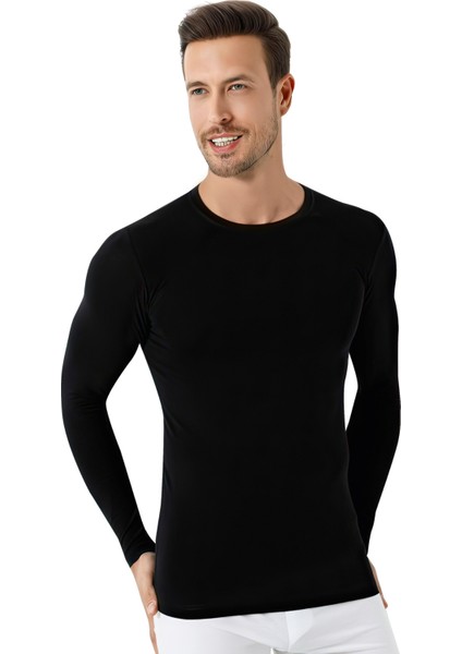 Erkek Siyah Bisiklet Yaka Uzun Kollu Fanila Tişört 2'li Paket %100 Pamuk Penye indirimleri