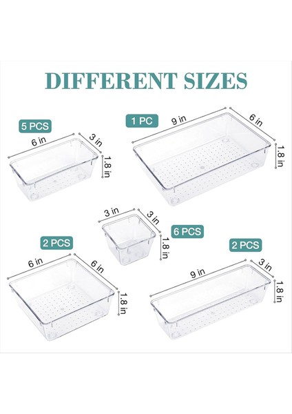 16 Parçalı Çekmece Organizatör Seti 5 Farklı Boyutlu Banyo ve Mutfak Çekmecesi Depolama Tepsileri Şeffaf Saklama Kutuları (Yurt Dışından) fiyatları