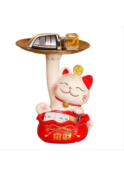 Fortune Cat Heykeli Reklam Öğeleri Sevimli Servet Kedi Tepsisi Reçine Fortune Kedi Heykeli Yemek Servet Kedi Anahtar Depolama Tepsisi B (Yurt Dışından)