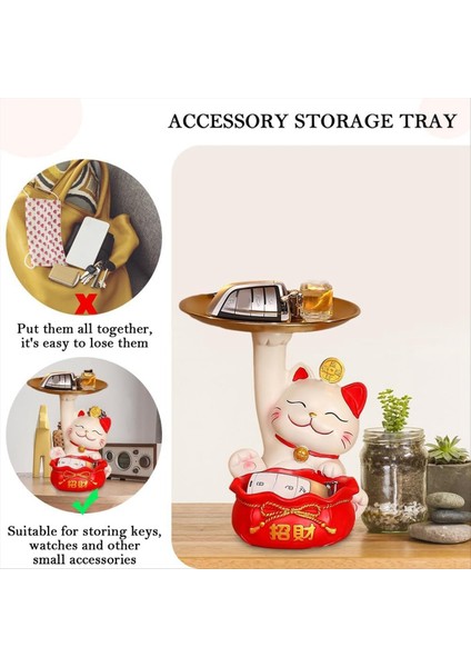 Fortune Cat Heykeli Reklam Öğeleri Sevimli Servet Kedi Tepsisi Reçine Fortune Kedi Heykeli Yemek Servet Kedi Anahtar Depolama Tepsisi B (Yurt Dışından) fırsatları