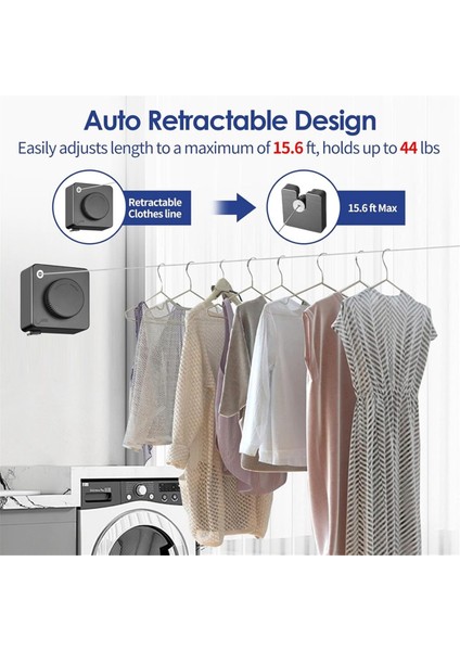 Geri Çekilebilir Çamaşırhane Açık Havada 14FT Ağır Hizmet Tipi Giysiler Kurutma Çamaşır Hattı Duvara Monte Clothesline Gri (Yurt Dışından) indirimleri