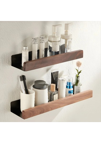 Siyah Ceviz Ahşap Banyo Depolama Rafı Duvar Monte Işık Lüks Oturma Odası Deliksiz Banyo Depolama Rafı 40CM (Yurt Dışından) fiyatları