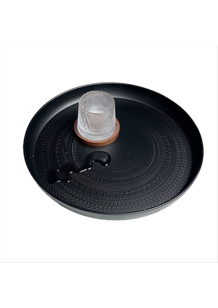 Yuvarlak Tepsi 13 Inç Hizmet Veren Tepsi Lüks Dekoratif Tepsi Sehpa Tepsisi Mücevher Tepsisi Siyah (Yurt Dışından)