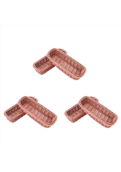 6pc Rattan Plastik Sepet Çatal Bıçak Sepeti Dikdörtgen Depolama Kutusu Çatal Bıçak Takımı Çatal Çubukları Ekmek Kek Meyve Depolama (Yurt Dışından)