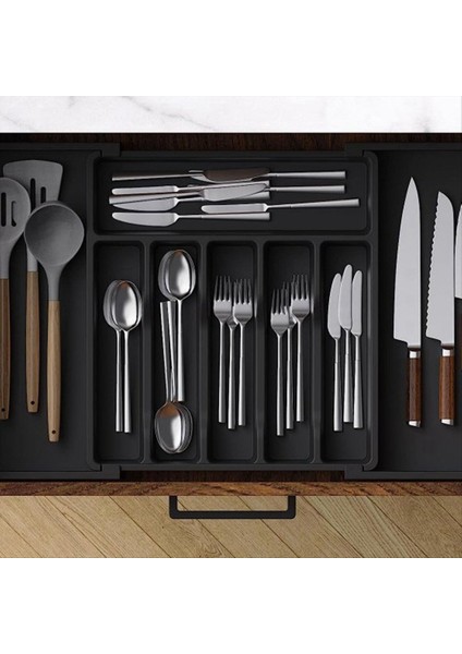 Genişletilebilir Çatal Teşheri Çekmecesi Organizatör Gümüş Çekme Takımı Çekmece Tepsi Silverware Pluser Organizer Mutfak Depolama (Yurt Dışından) modelleri