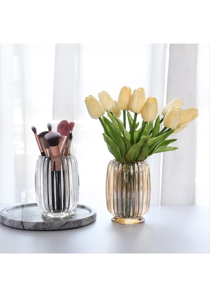 Cam Makyaj Fırçası Tutucu Kristal Kozmetik Makyaj Organizatörü Eyeliners Kalem Tutucu Organizatör Cam Çizgili Vazo A (Yurt Dışından) fiyatları