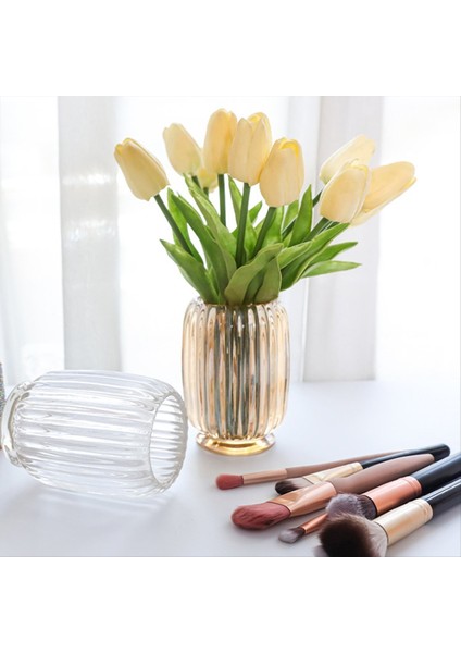Cam Makyaj Fırçası Tutucu Kristal Kozmetik Makyaj Organizatörü Eyeliners Kalem Tutucu Organizatör Cam Çizgili Vazo A (Yurt Dışından) fırsatları