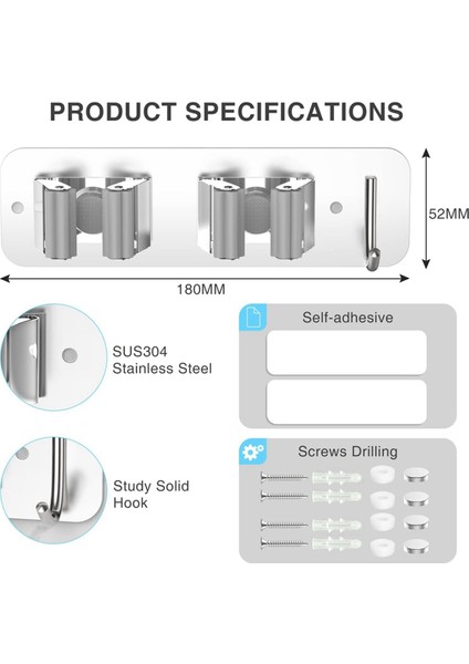 Duvara Monte Paslanmaz Çelik Paspas Süpürge Tutucu Paspas Organizatörü Ağır Hizmet Paspas Kancaları 2 Adet (Yurt Dışından) modelleri