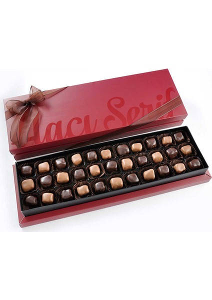 Sütlü Bitter Çikolata Kaplı Lokum 33 Adet Bordo Kutu