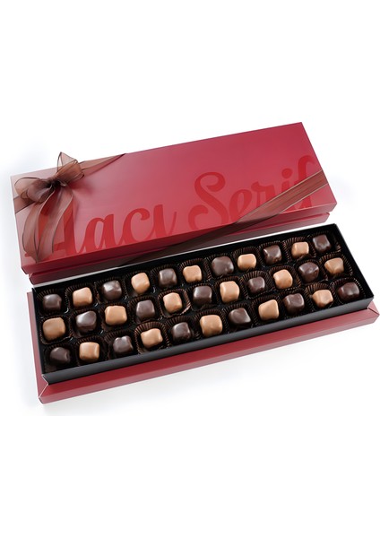Sütlü Bitter Çikolata Kaplı Lokum 33 Adet Bordo Kutu fırsatları