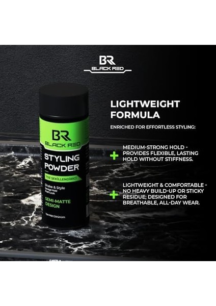 Black & Red Saç Şekillendirici Toz Wax Hacimli ve Yarı Mat Görünüm - Semi Matte Toz Wax - 20G