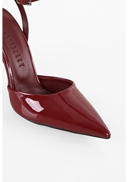 Kadın Stiletto Bordo Rugan Kemerli Bilek Bağlı Orta Topuklu Şık Tasarım