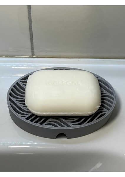Tarzda Su Tutmaz Su Giderli Oval Plastik Katı Sabunluk (Gri)