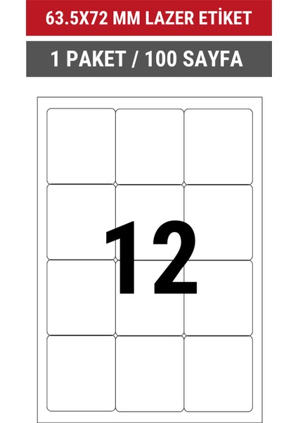 63.5x72mm Lazer Etiket | 1 Paket | 100 Sayfa | No: 12 | Ofis, Ambalaj | Yuvarlak | Yapışkanlı indirimleri
