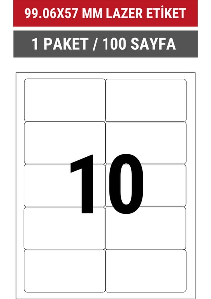 99.06x57mm Lazer Etiket | 1 Paket | 100 Sayfa | No: 10 | Ofis, Ambalaj | Yuvarlak | Yapışkanlı indirimleri