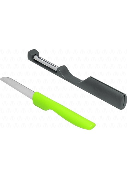 Delos 2 In 1 Paslanmaz Çelik Bıçak ve Soyacak Seti Yeşil