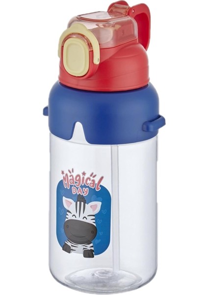 Boyun Askılı Kalın Pipetli Kilitli Kapak 650 ml Okul Su Matarası 3 Renk