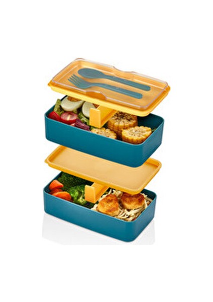 İki Katlı Beslenme Kabı Sarı Kapaklı Ergonomik Tasarım 110 x 187 x 105 cm indirimleri