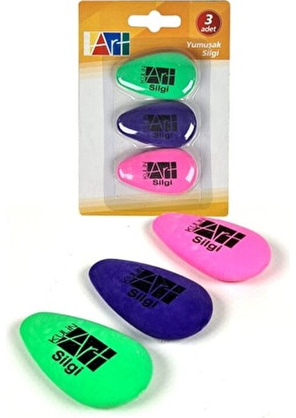 Yumuşak Silgi Seti 3 Adet Renkli Ergonomik 32x53 mm Yüksek Performans modelleri