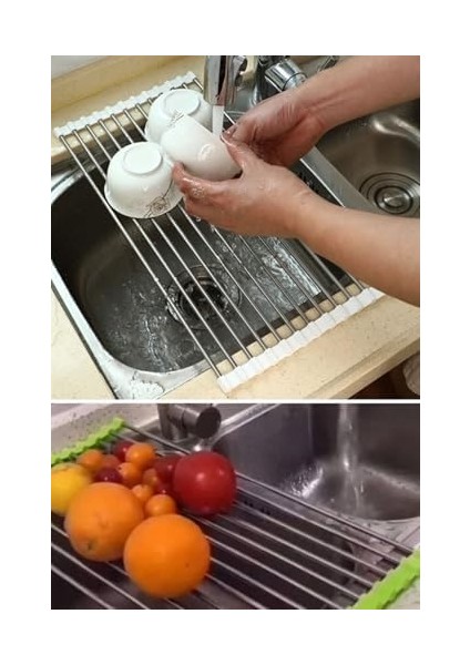 Üstü Katlanır Paslanmaz Çelik Pratik Sebze Meyve Bulaşık Kurutma Süzgeci 43 cm x 23 cm fiyatları