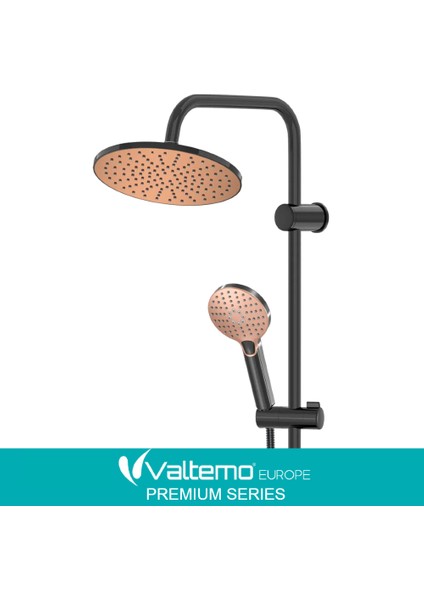 | Valtemo Mat Siyah Bronz Duş Seti - Butonlu - Fonksiyonlu - Anti Kireç