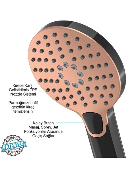 | Valtemo Mat Siyah Bronz Duş Seti - Butonlu - Fonksiyonlu - Anti Kireç modelleri