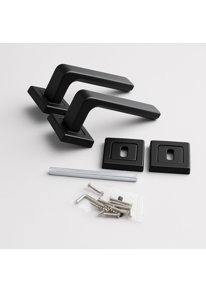 Akdam Mat Siyah Modern Oda Kapı Kolu Seti Kare Rozetli Sessiz Mekanizma Uyumlu Şık Iç Kulp Takımı fırsatları