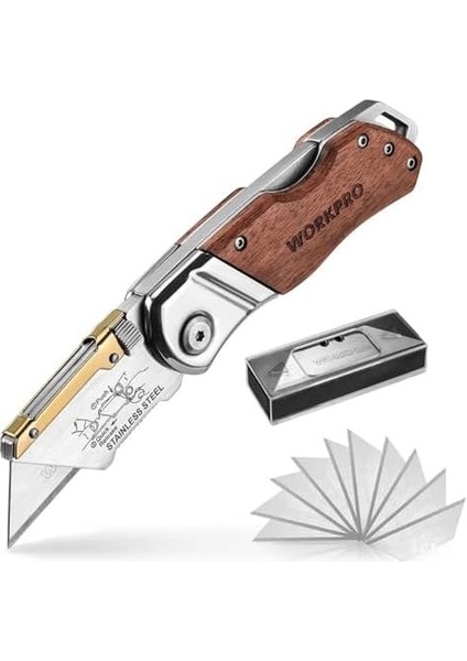 WP211014 Ağır Hizmet Paslanmaz Çelik/ahşap Gövde Katlanır Rötuş Bıçağı + 10 Adet Yedek Bıçak fiyatları