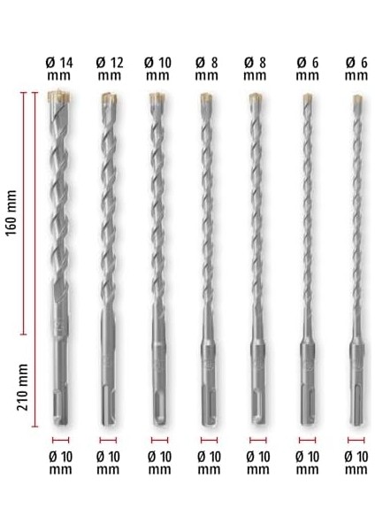 7-Parça Sds Uç Seti, 210 mm (40CR Takım Çeliğinden Üretilmiş, Dört Kenarlı Uç, Merkezleme Ucu, Tadilat Veya Ilgili Montaj Işleri Için) - 49265515 fiyatları