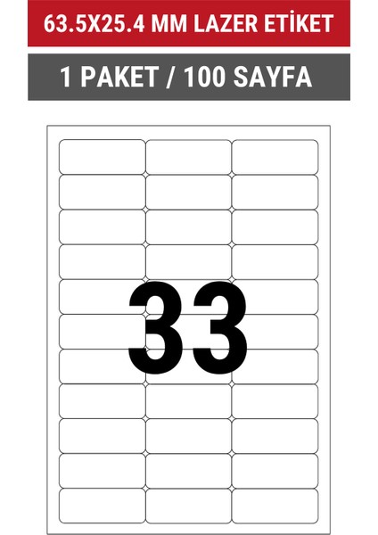 63.5x25.4mm Lazer Etiket | 1 Paket | 100 Sayfa | No: 33 | Ofis, Ambalaj | Yuvarlak | Yapışkanlı indirimleri