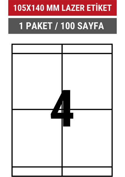 105x140mm Lazer Etiket | 1 Paket | 100 Sayfa | No: 4 | Ofis, Ambalaj, Etiketleme | Yapışkanlı indirimleri