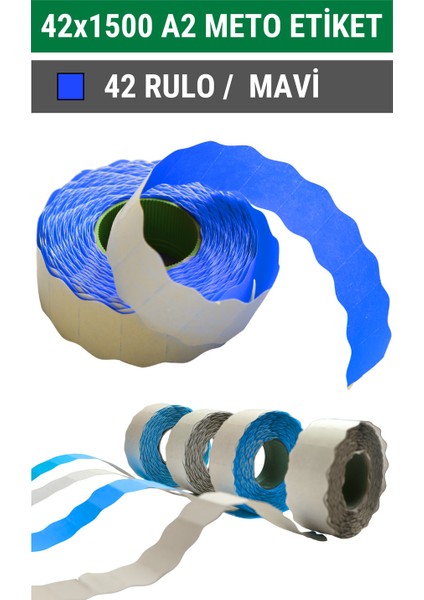 | Meto Etiket | Mavi | 42 Rulo | 42X1500 | A2 | Ürün Etiketi | Tabanca Etiketi