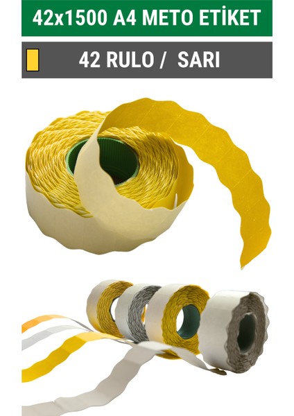 | Meto Etiket | Sarı | 42 Rulo | 42X1500 | A4 | Ürün Etiketi | Tabanca Etiketi