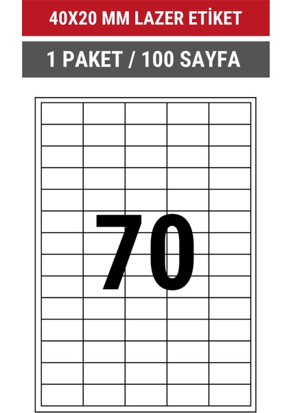 40x20mm Lazer Etiket | 1 Paket | 100 Sayfa | No: 70 | Ofis, Ambalaj, Etiketleme | Yapışkanlı indirimleri