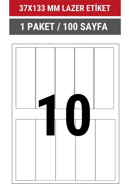 37x133mm Lazer Etiket | 1 Paket | 100 Sayfa | No: 10 | Ofis, Ambalaj, Etiketleme | Yapışkanlı indirimleri