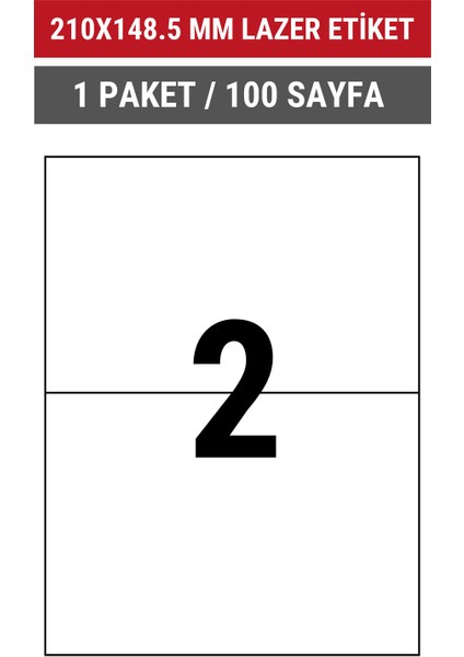 210x148.5mm Lazer Etiket | 1 Paket | 100 Sayfa | No: 2 | Ofis, Ambalaj, Etiketleme | Yapışkanlı indirimleri