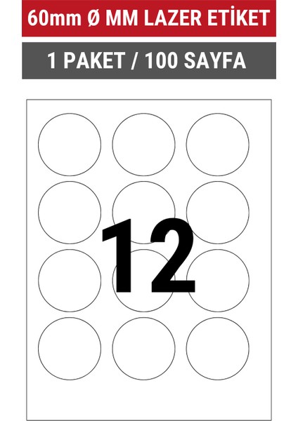 60mm Ø Lazer Etiket | 1 Paket | 100 Sayfa | Yuvarlak | Ofis, Ambalaj, Etiketleme | Yapışkanlı indirimleri